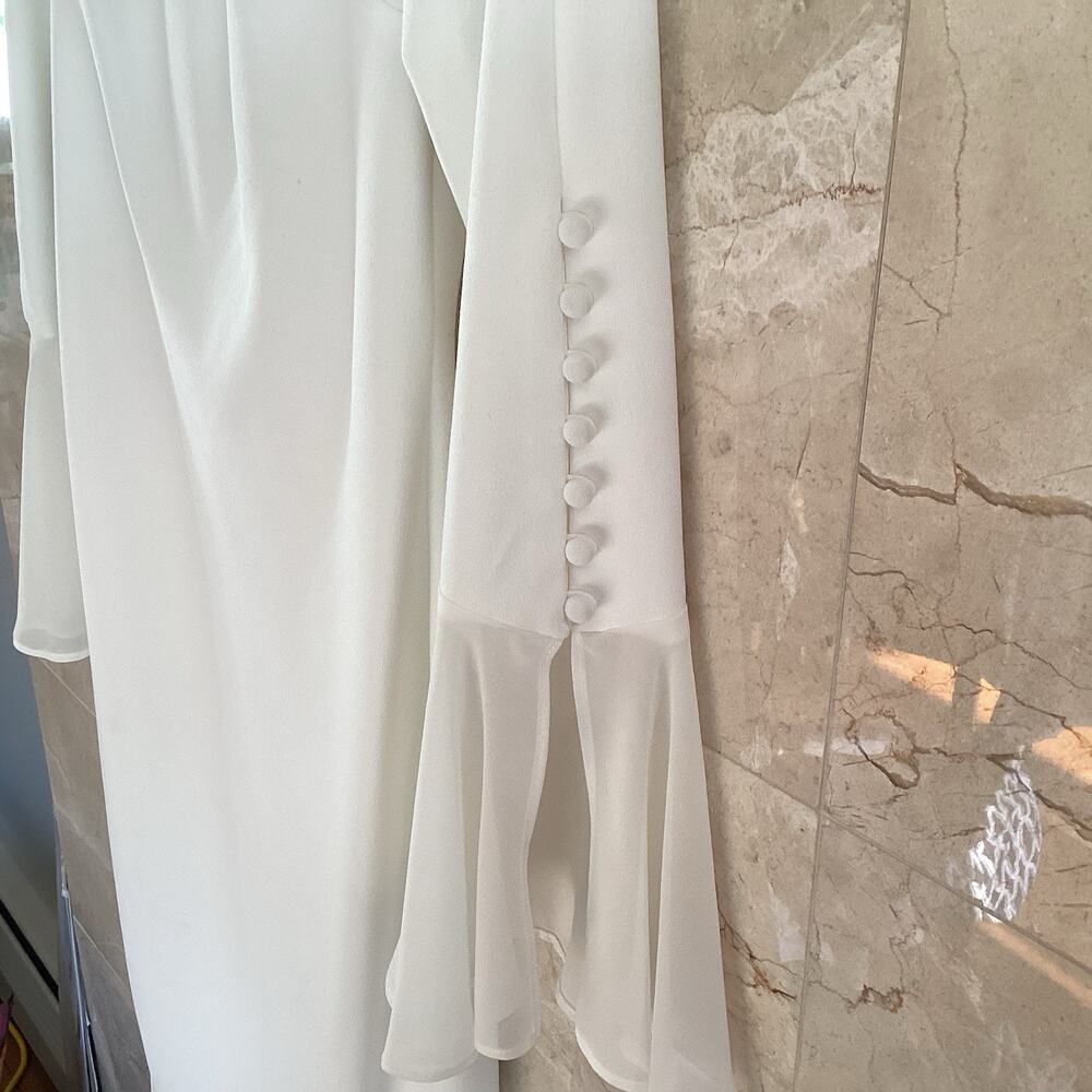 Calvin Klein Shift Dress - 2 - White Bell Sleeve, Classic Holiday Party Bridal - Picture 6 of 16